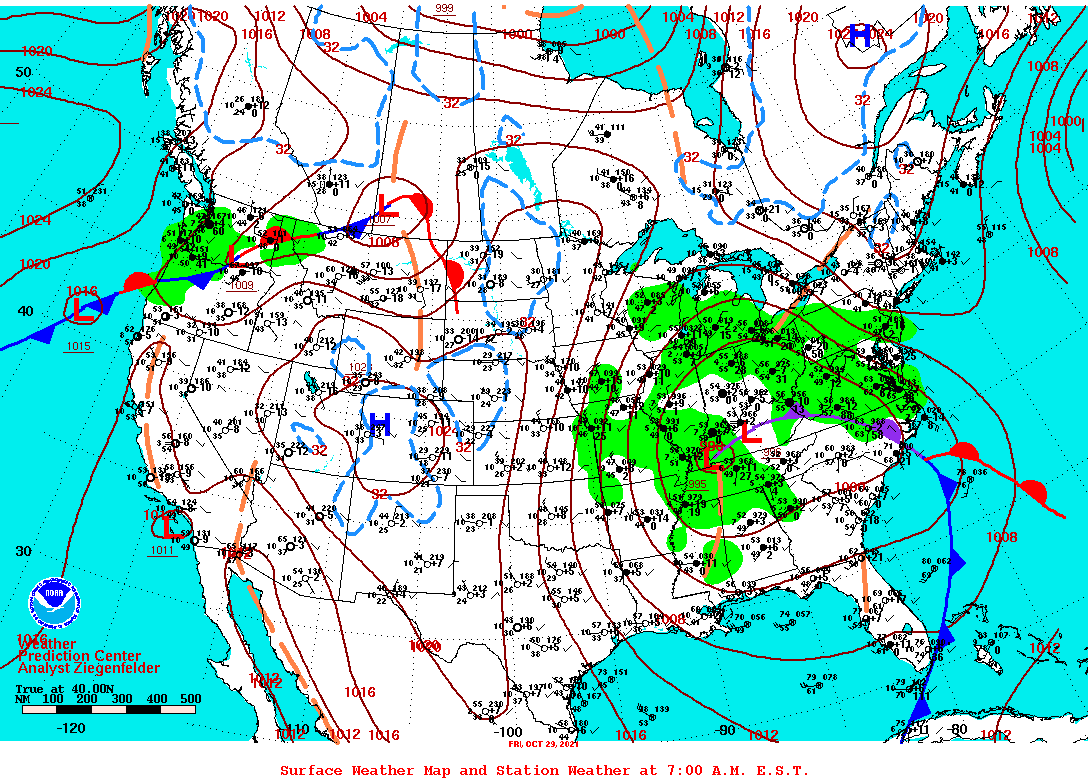 Daily 7:00 AM E.S.T. Surface Map and Station Weather