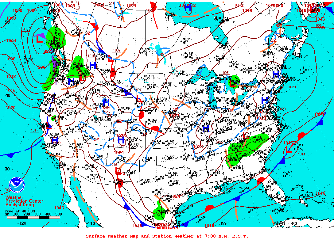 Daily 7:00 AM E.S.T. Surface Map and Station Weather