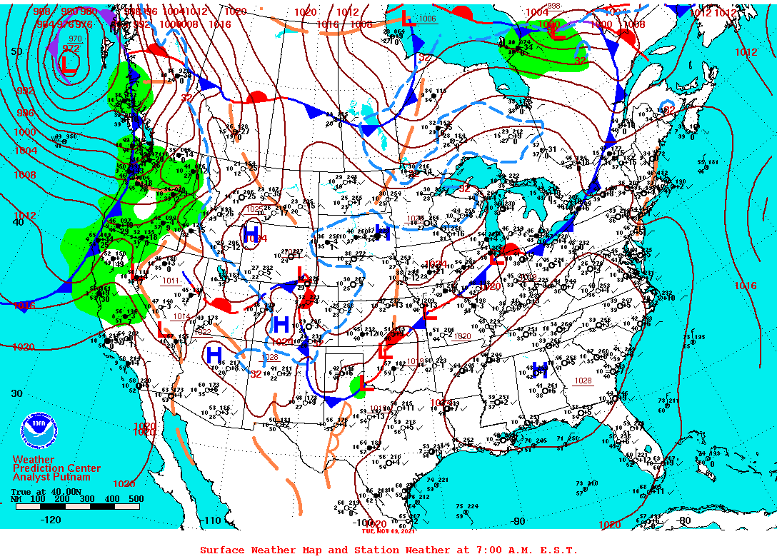 Daily 7:00 AM E.S.T. Surface Map and Station Weather