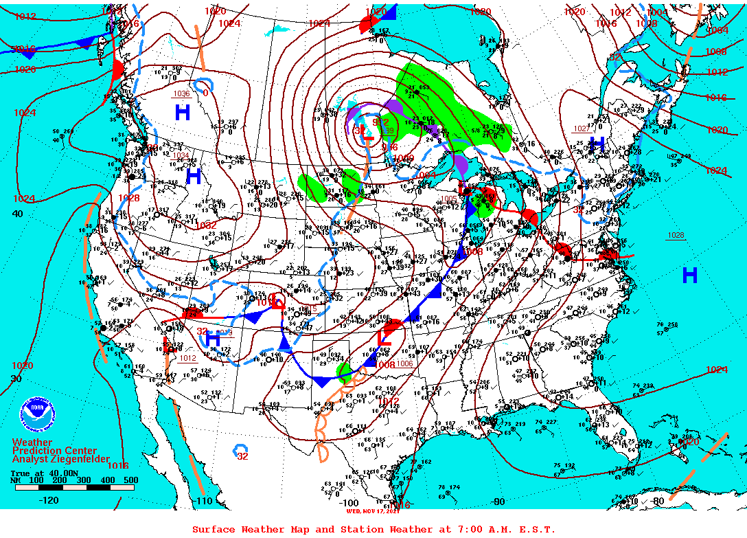 Daily 7:00 AM E.S.T. Surface Map and Station Weather