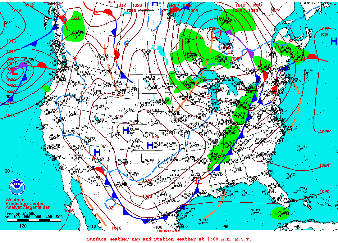 Daily 7:00 AM E.S.T. Surface Map and Station Weather