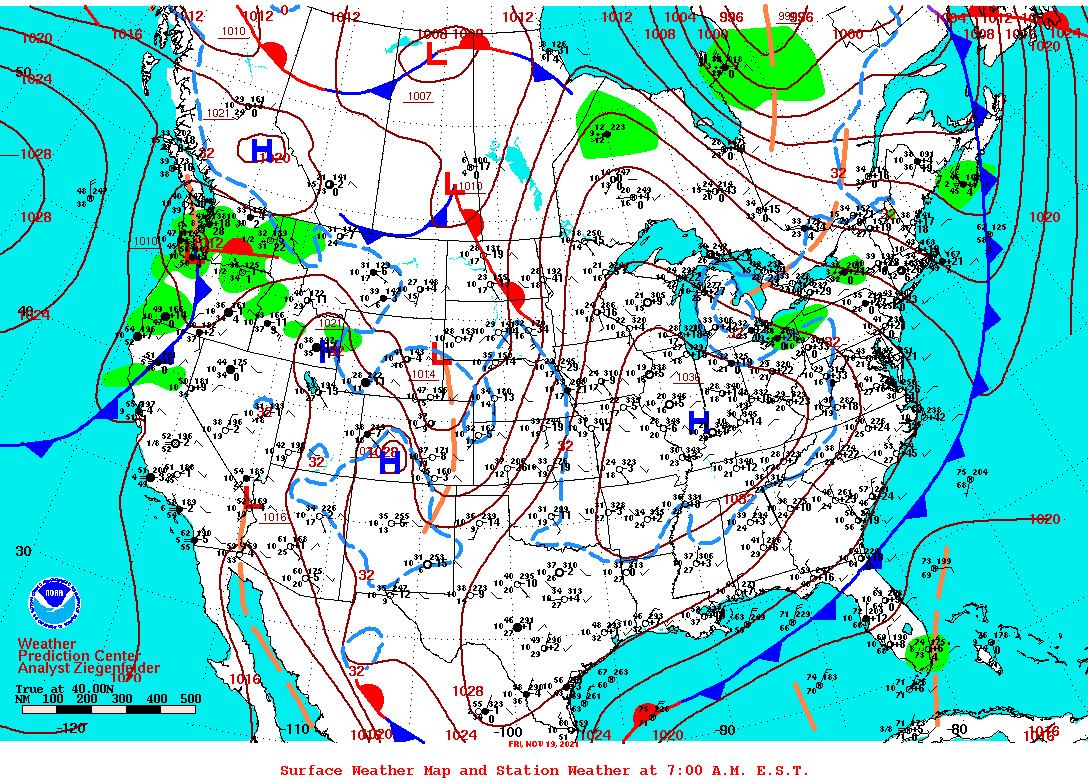 Daily 7:00 AM E.S.T. Surface Map and Station Weather