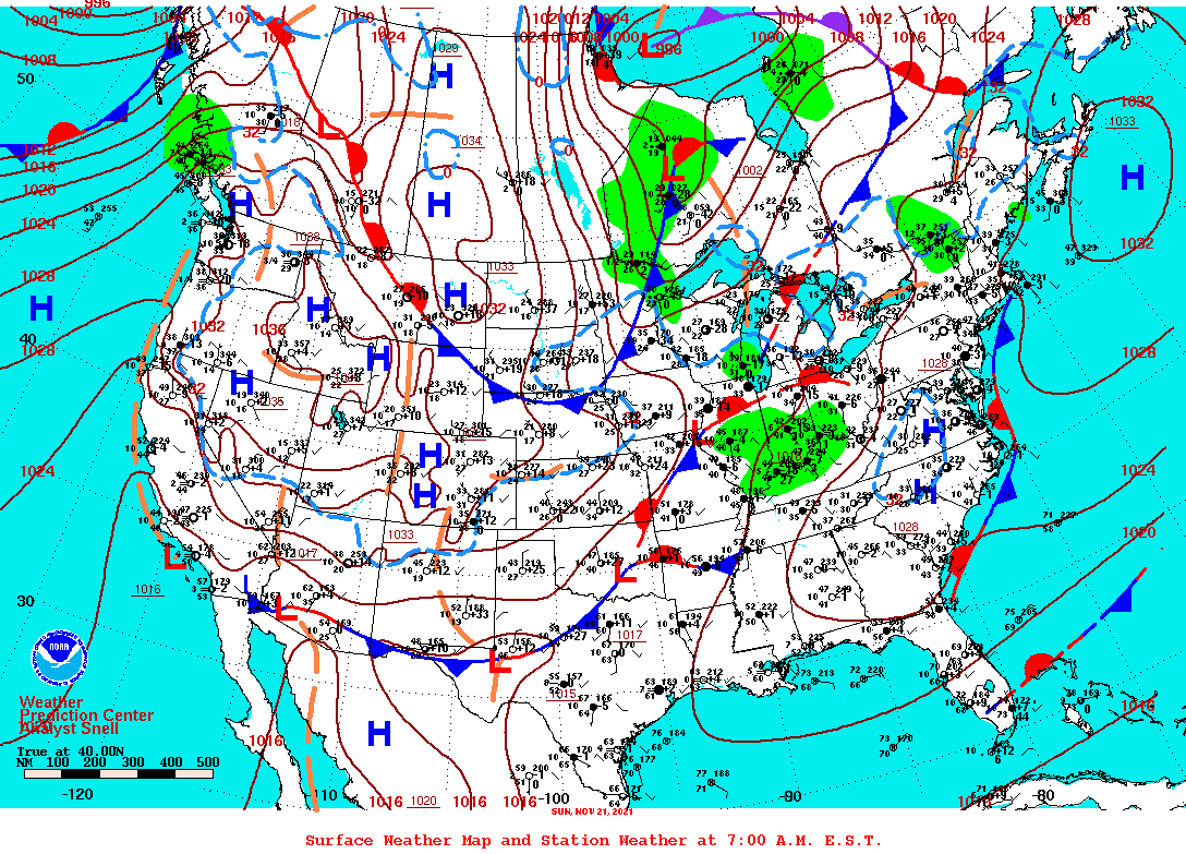 Daily 7:00 AM E.S.T. Surface Map and Station Weather