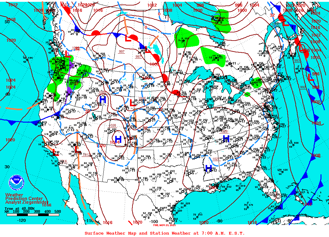 Daily 7:00 AM E.S.T. Surface Map and Station Weather