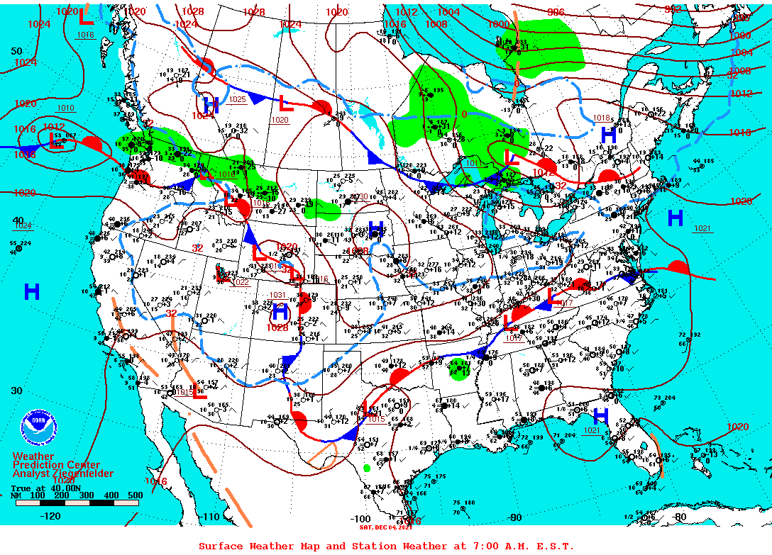 Daily 7:00 AM E.S.T. Surface Map and Station Weather