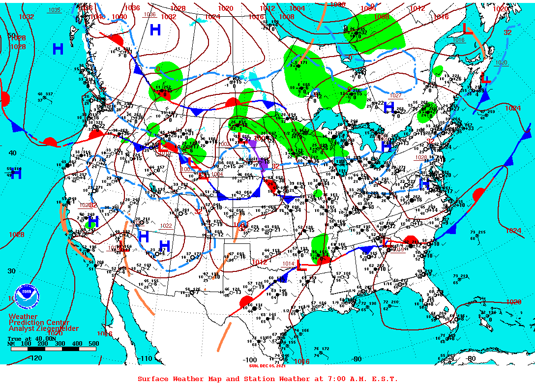 Daily 7:00 AM E.S.T. Surface Map and Station Weather
