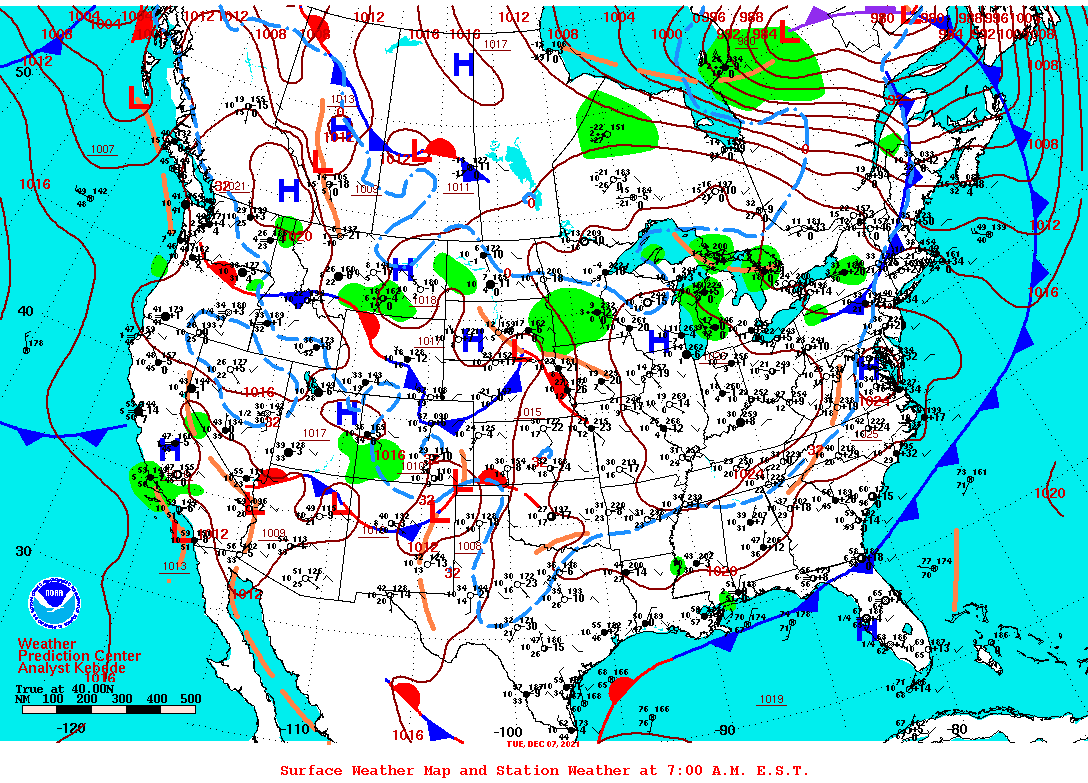 Daily 7:00 AM E.S.T. Surface Map and Station Weather