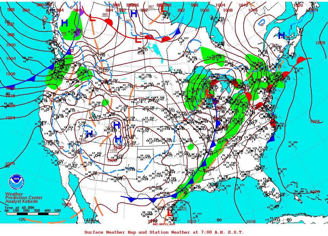 Daily 7:00 AM E.S.T. Surface Map and Station Weather