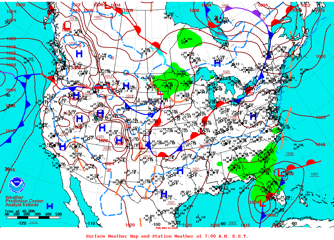 Daily 7:00 AM E.S.T. Surface Map and Station Weather