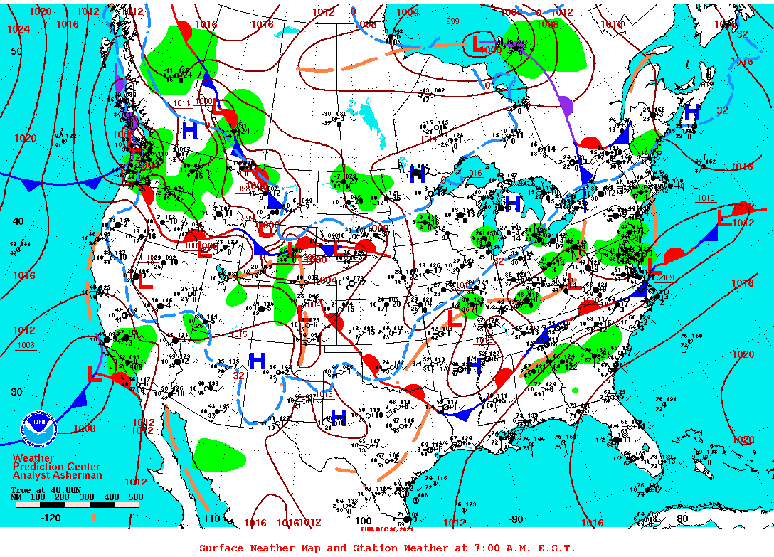 Daily 7:00 AM E.S.T. Surface Map and Station Weather