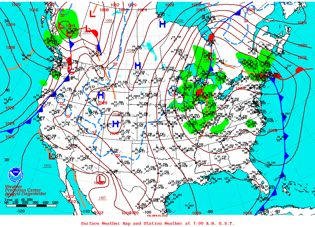 Daily 7:00 AM E.S.T. Surface Map and Station Weather