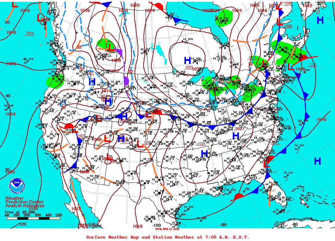 Daily 7:00 AM E.S.T. Surface Map and Station Weather