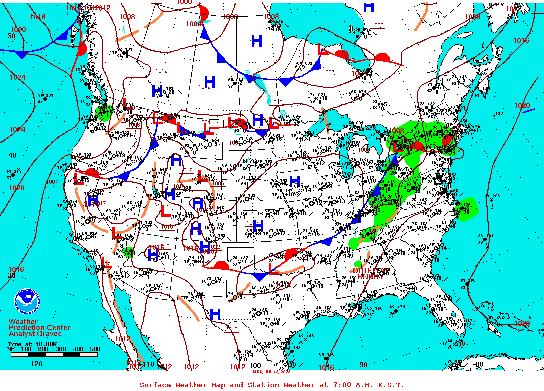 Daily 7:00 AM E.S.T. Surface Map and Station Weather