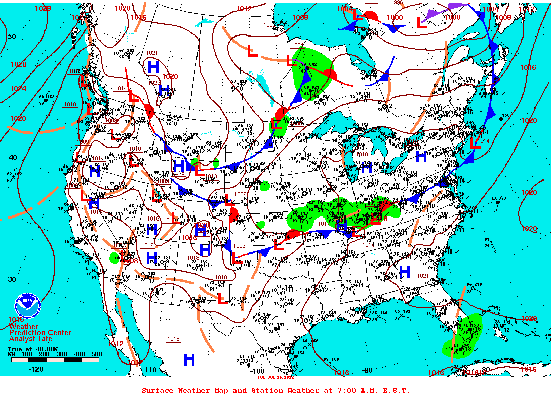 Daily 7:00 AM E.S.T. Surface Map and Station Weather