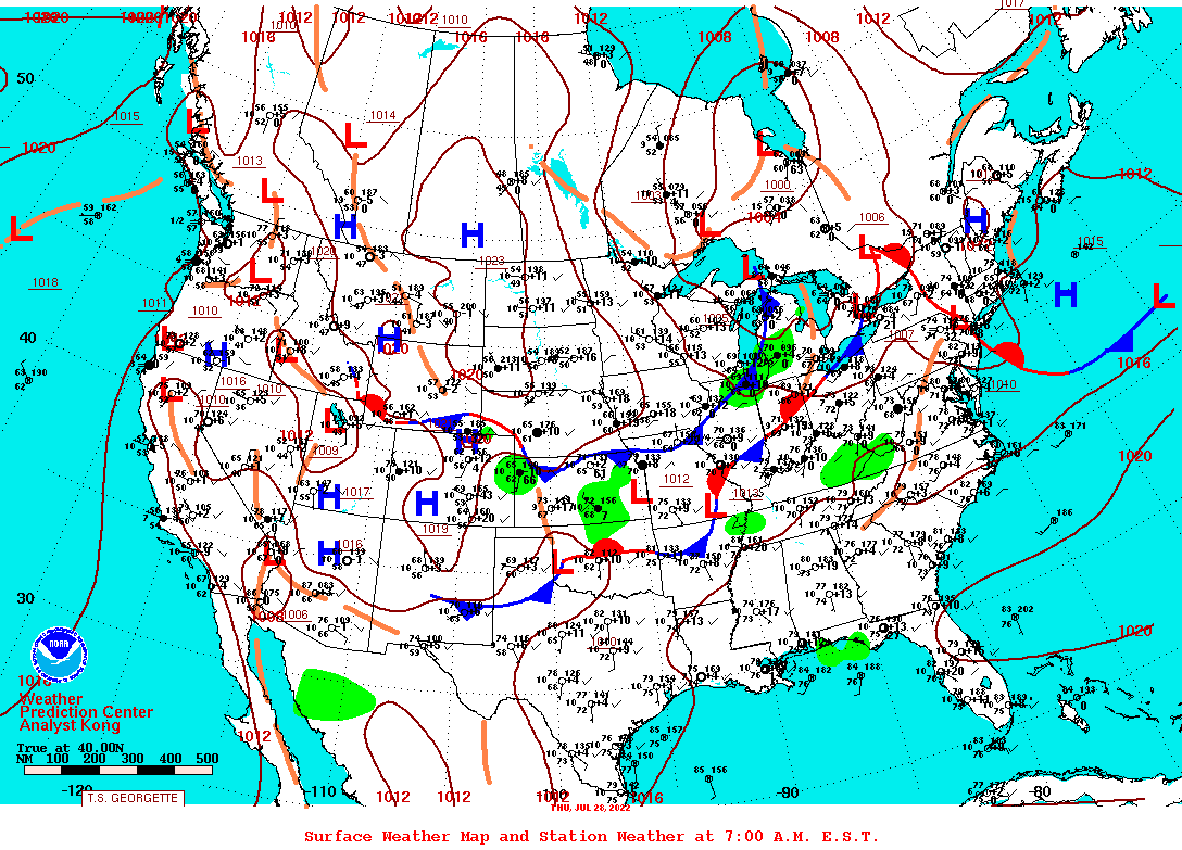 Daily 7:00 AM E.S.T. Surface Map and Station Weather