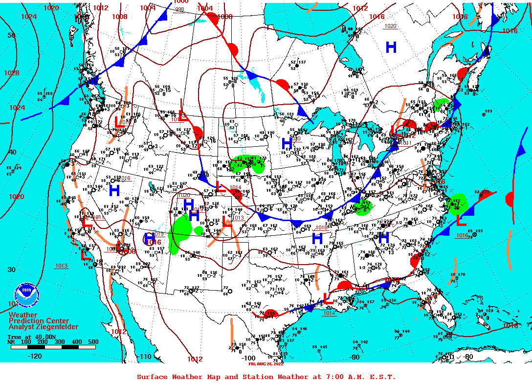 Daily 7:00 AM E.S.T. Surface Map and Station Weather
