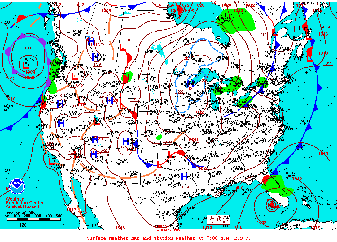 Daily 7:00 AM E.S.T. Surface Map and Station Weather