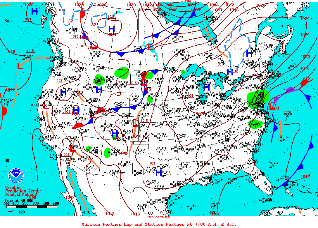 Daily 7:00 AM E.S.T. Surface Map and Station Weather