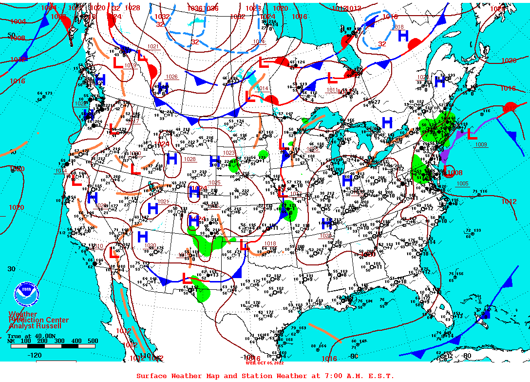 Daily 7:00 AM E.S.T. Surface Map and Station Weather