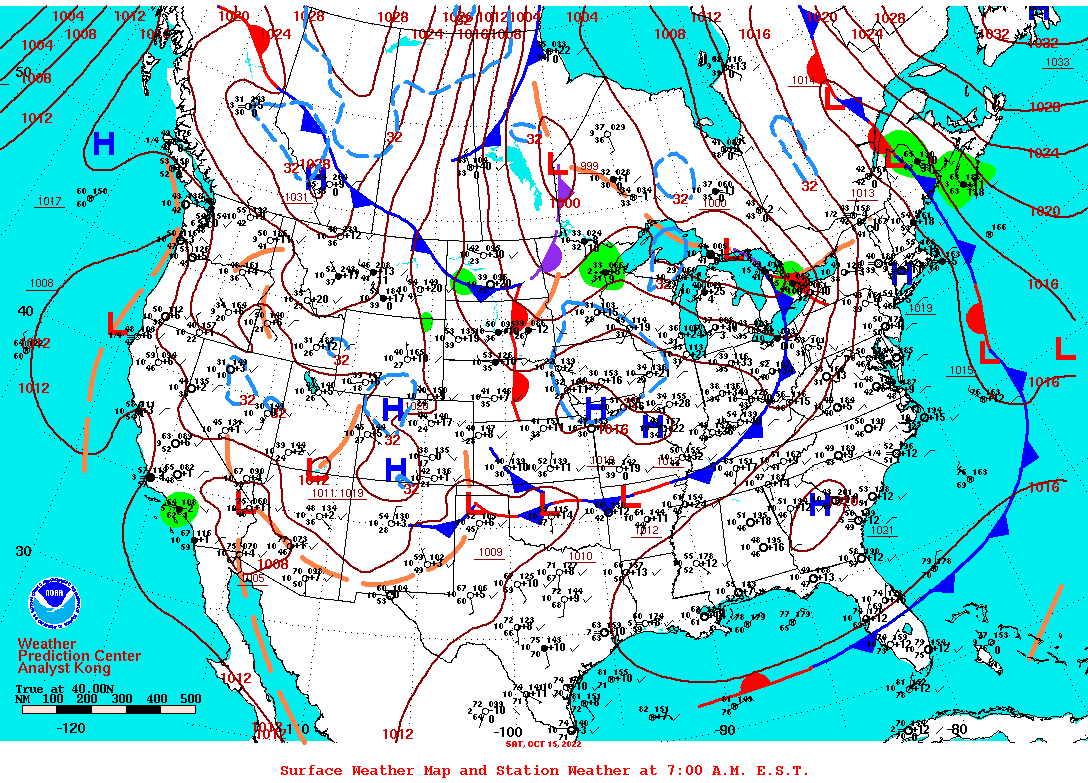 Daily 7:00 AM E.S.T. Surface Map and Station Weather