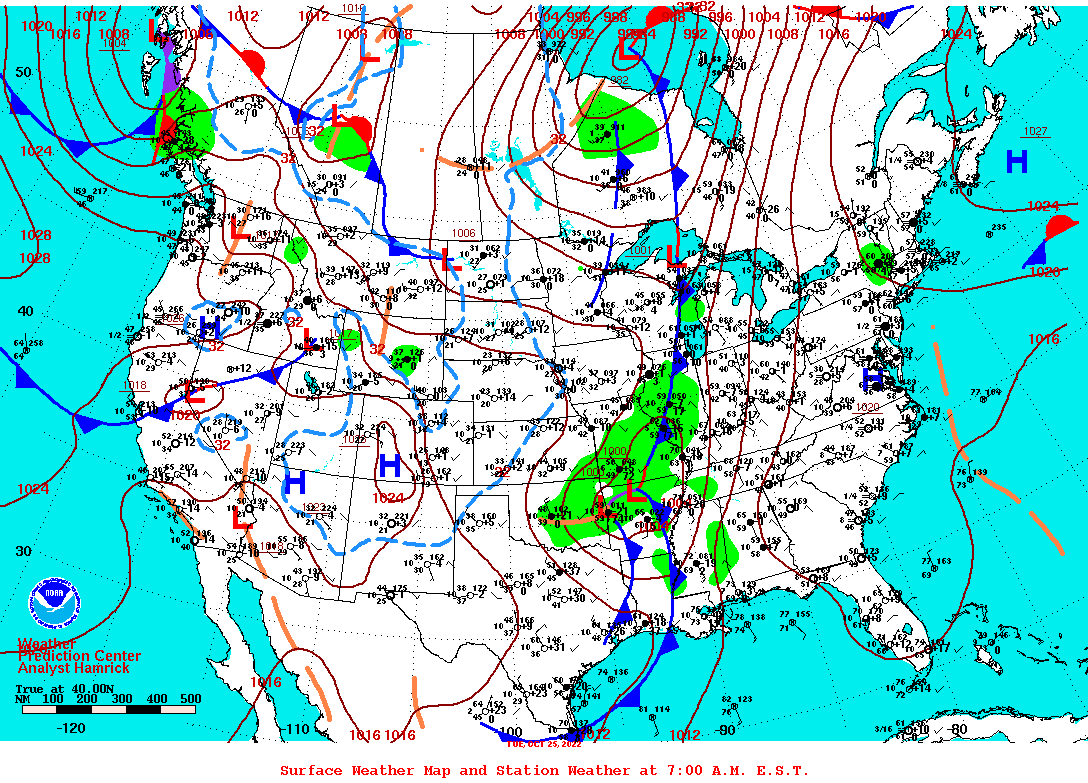 Daily 7:00 AM E.S.T. Surface Map and Station Weather