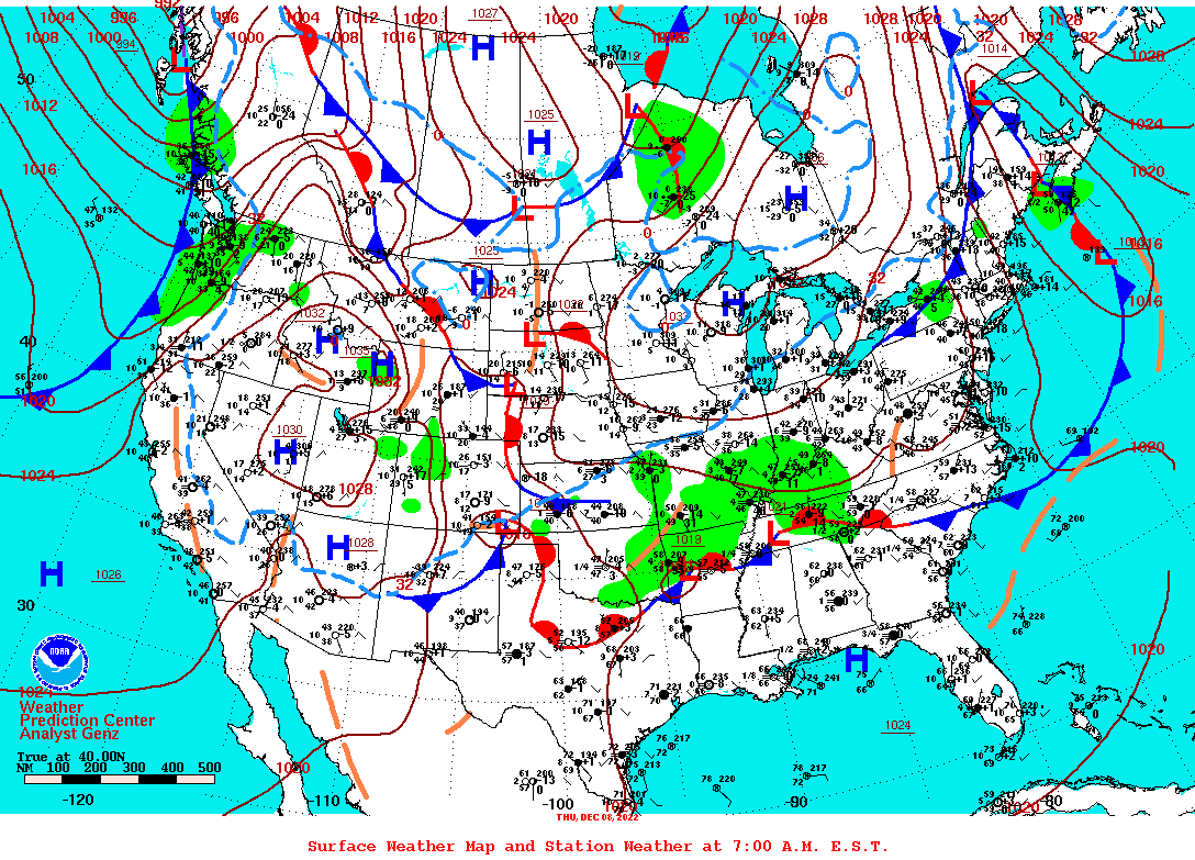 Daily 7:00 AM E.S.T. Surface Map and Station Weather