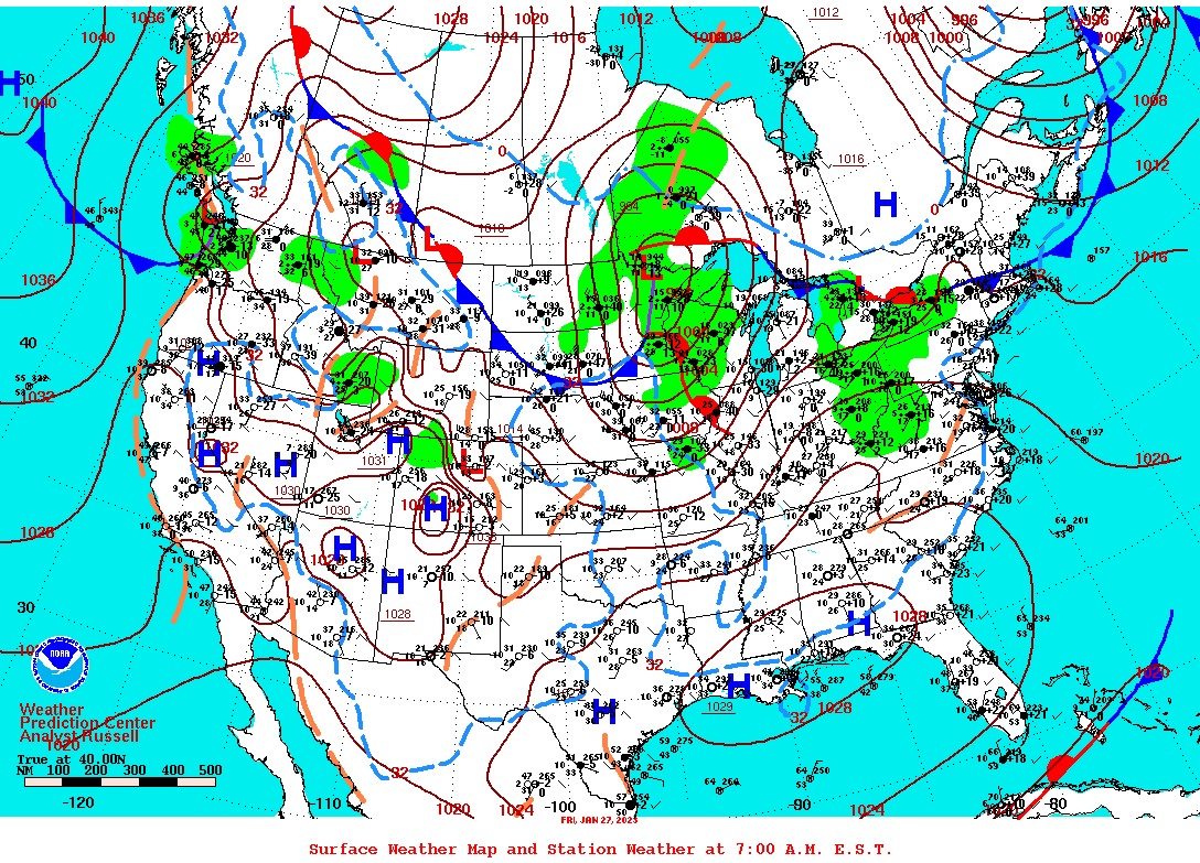 Daily 7:00 AM E.S.T. Surface Map and Station Weather