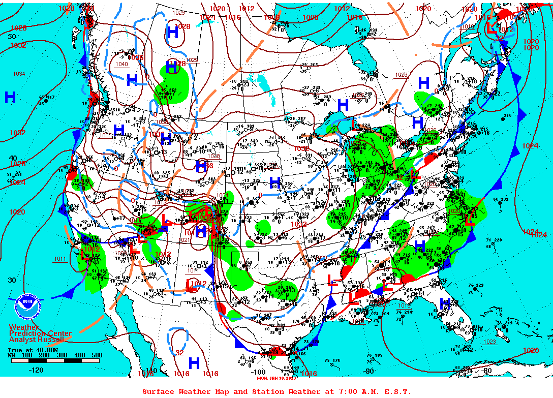Daily 7:00 AM E.S.T. Surface Map and Station Weather