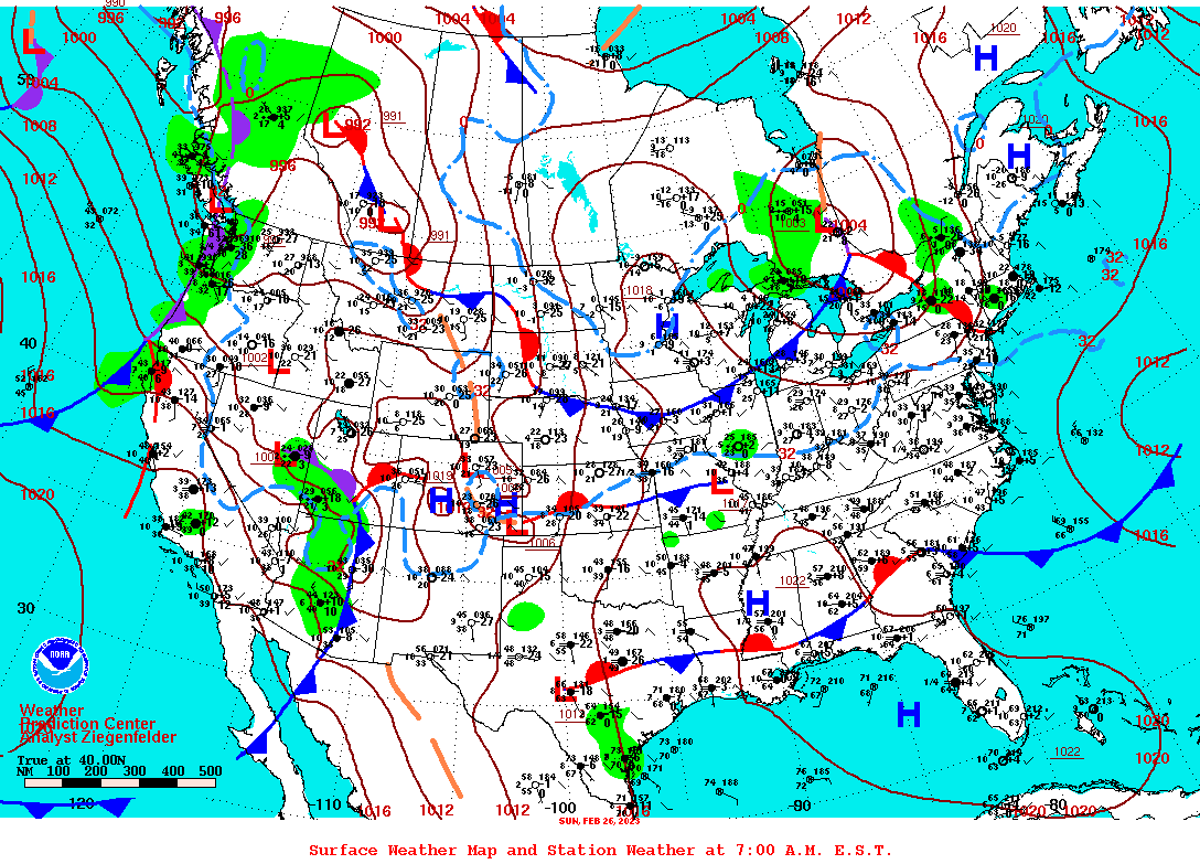 Daily 7:00 AM E.S.T. Surface Map and Station Weather