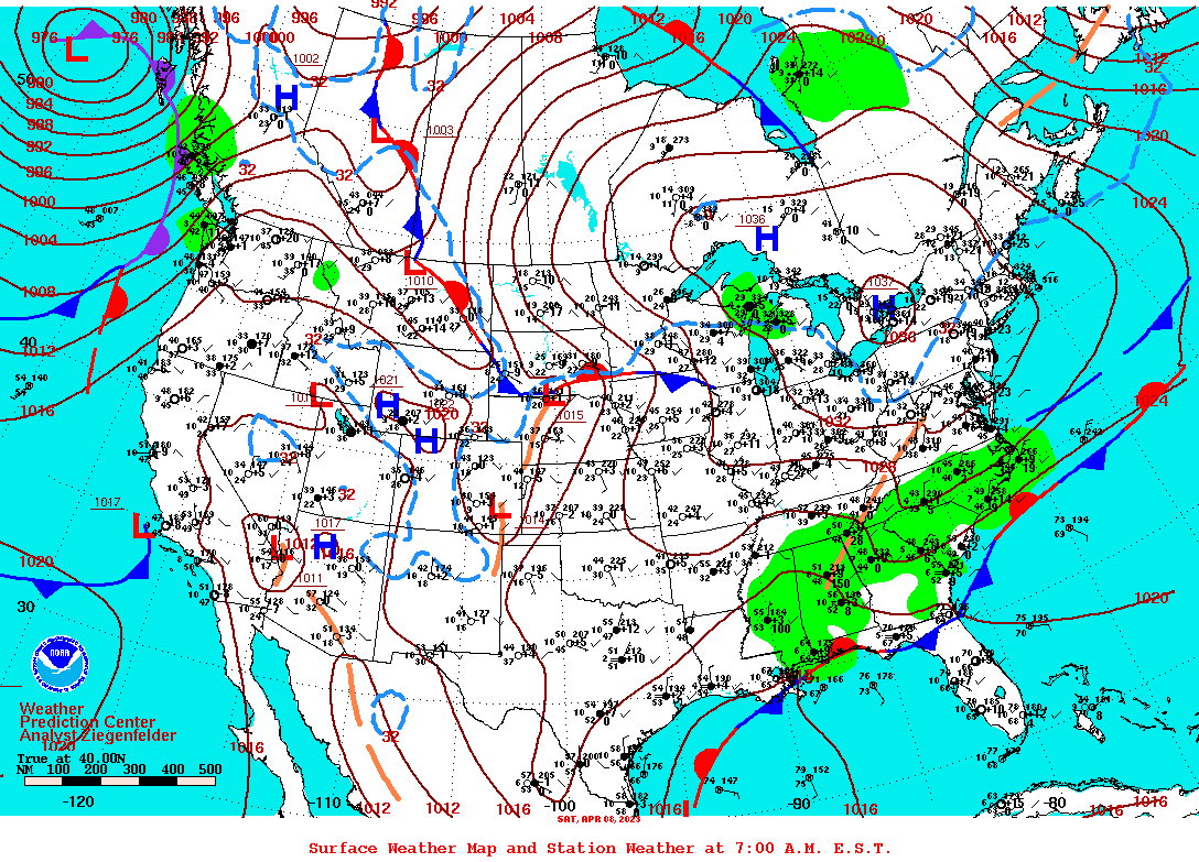Daily 7:00 AM E.S.T. Surface Map and Station Weather