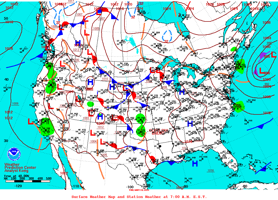 Daily 7:00 AM E.S.T. Surface Map and Station Weather
