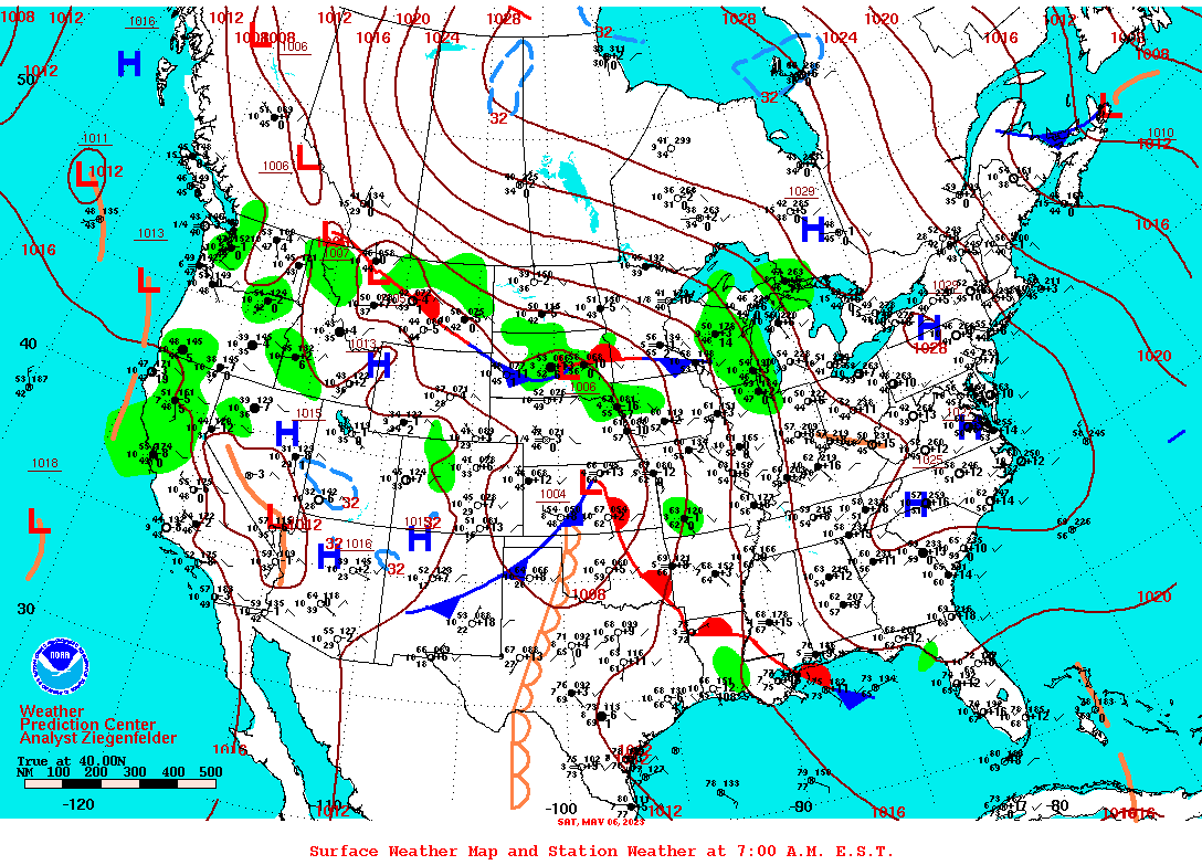 Daily 7:00 AM E.S.T. Surface Map and Station Weather