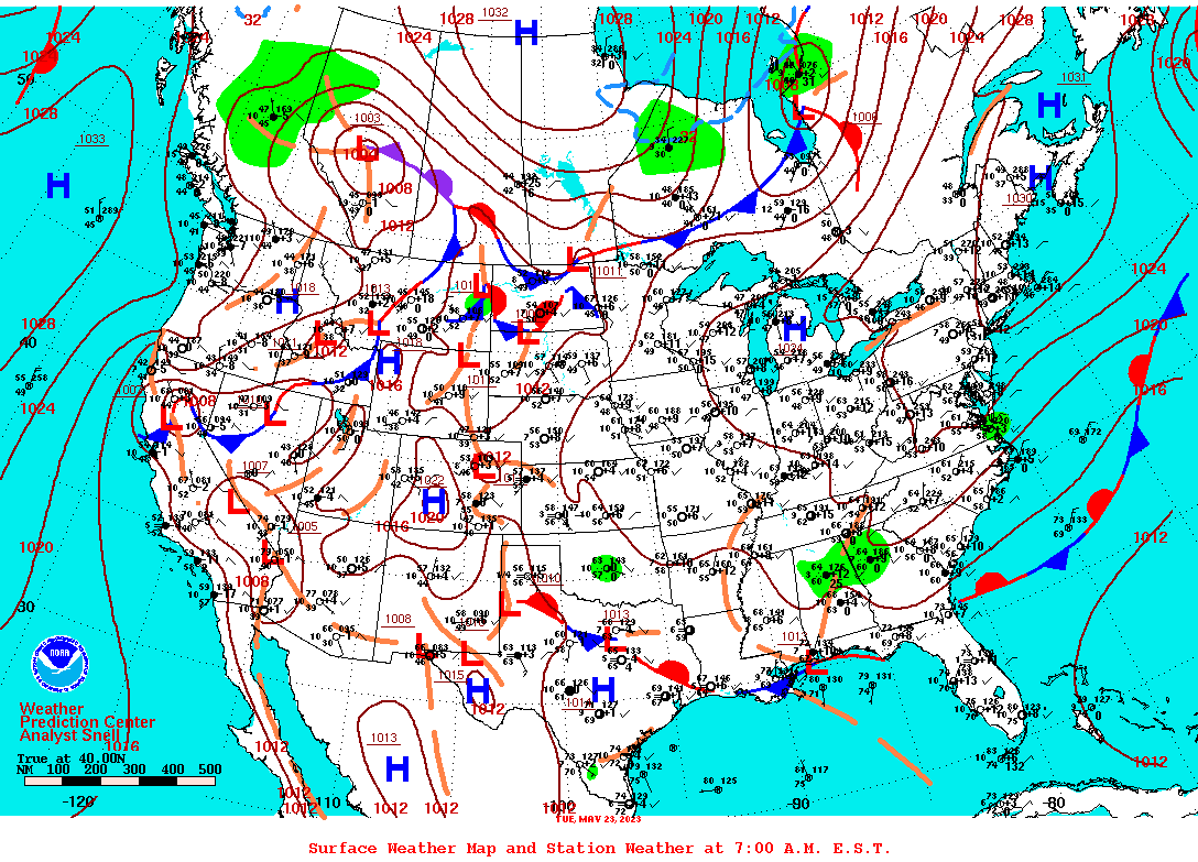 Daily 7:00 AM E.S.T. Surface Map and Station Weather