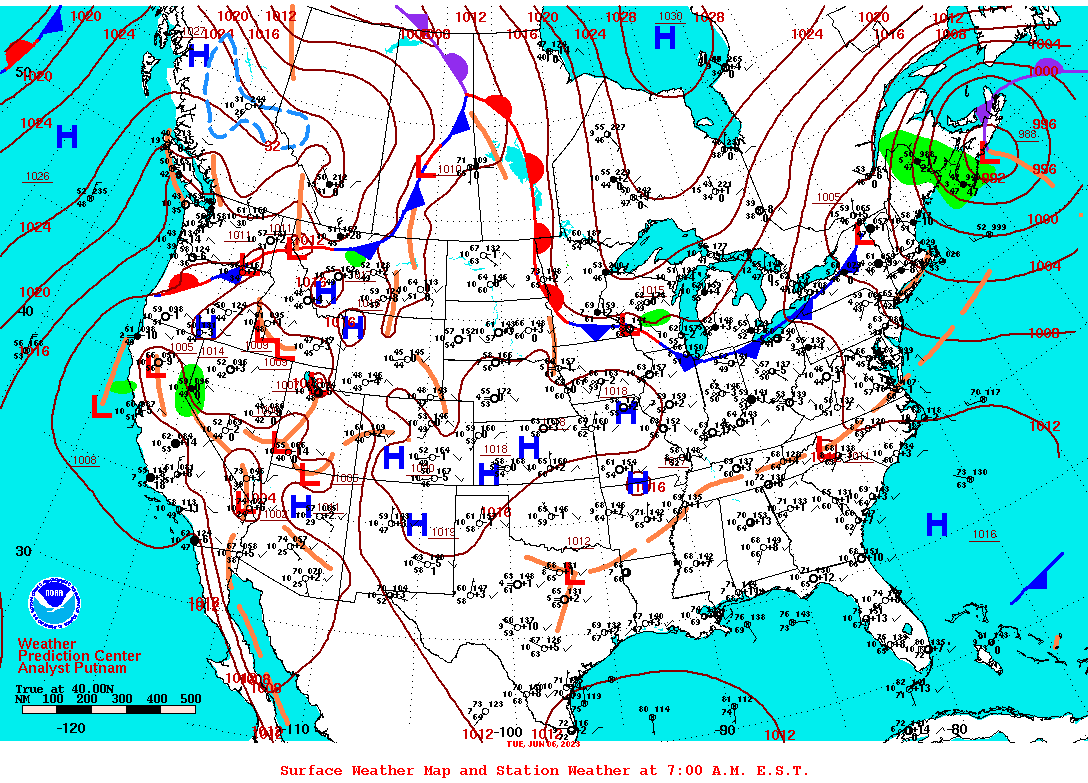 Daily 7:00 AM E.S.T. Surface Map and Station Weather