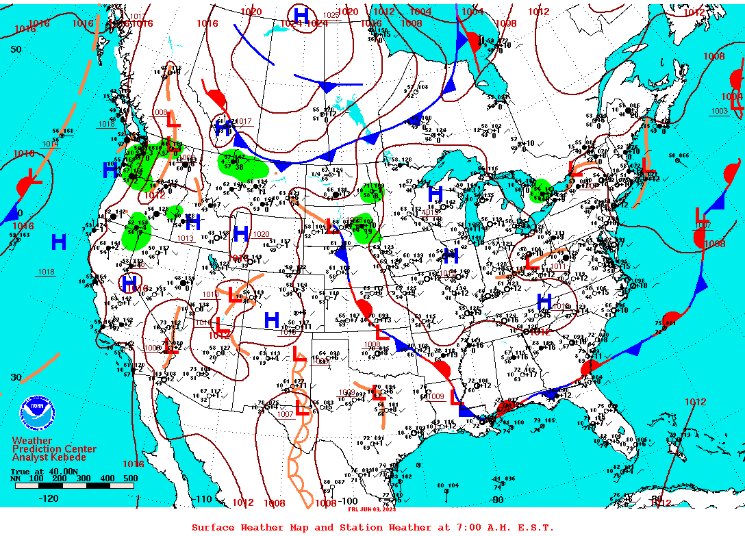 Daily 7:00 AM E.S.T. Surface Map and Station Weather