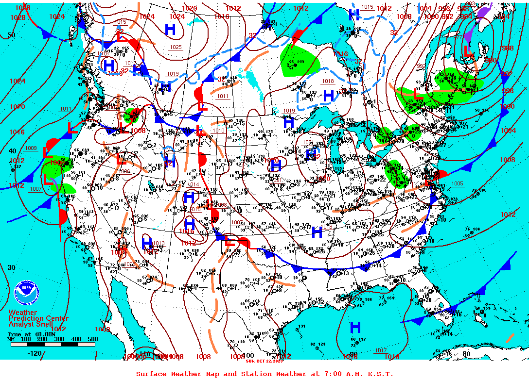 Daily 7:00 AM E.S.T. Surface Map and Station Weather