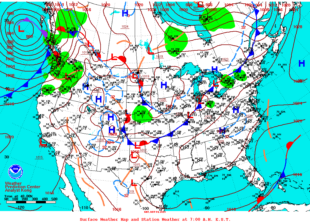 Daily 7:00 AM E.S.T. Surface Map and Station Weather