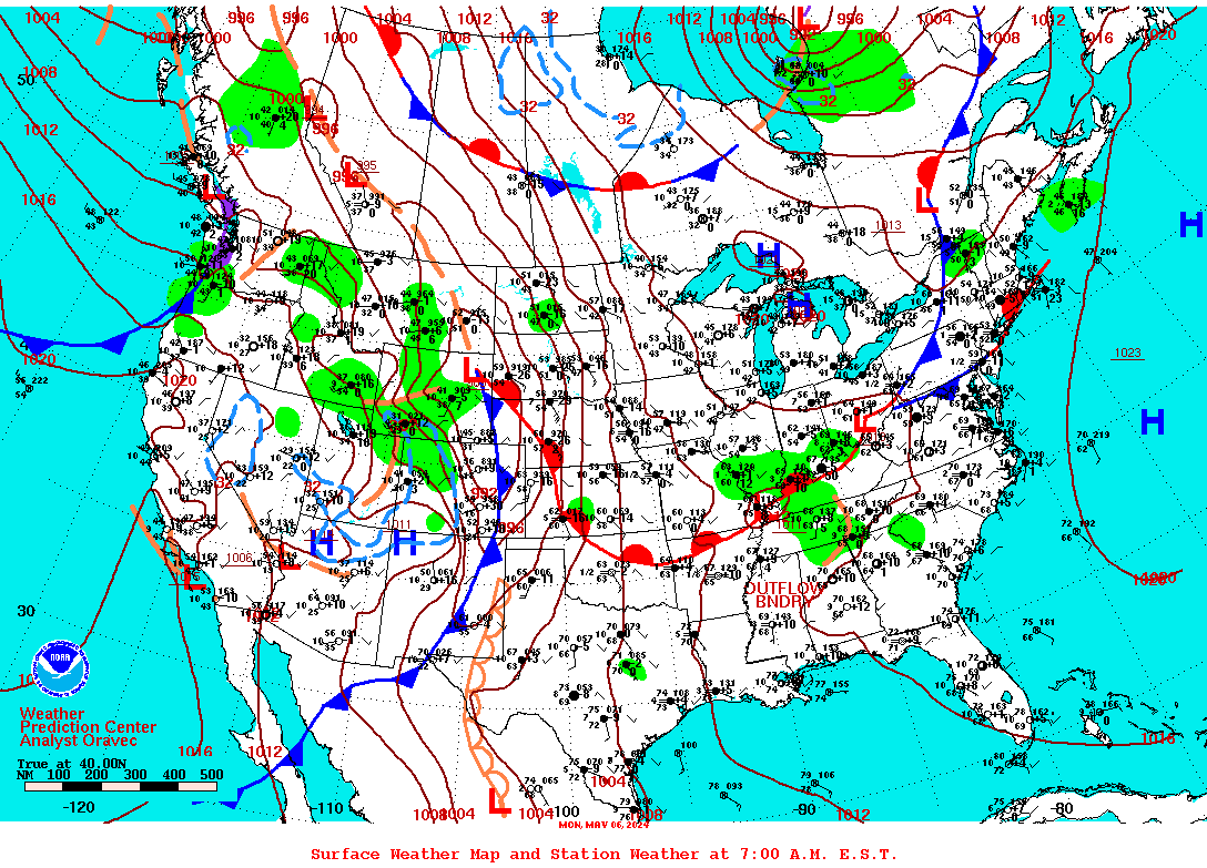 Daily 7:00 AM E.S.T. Surface Map and Station Weather