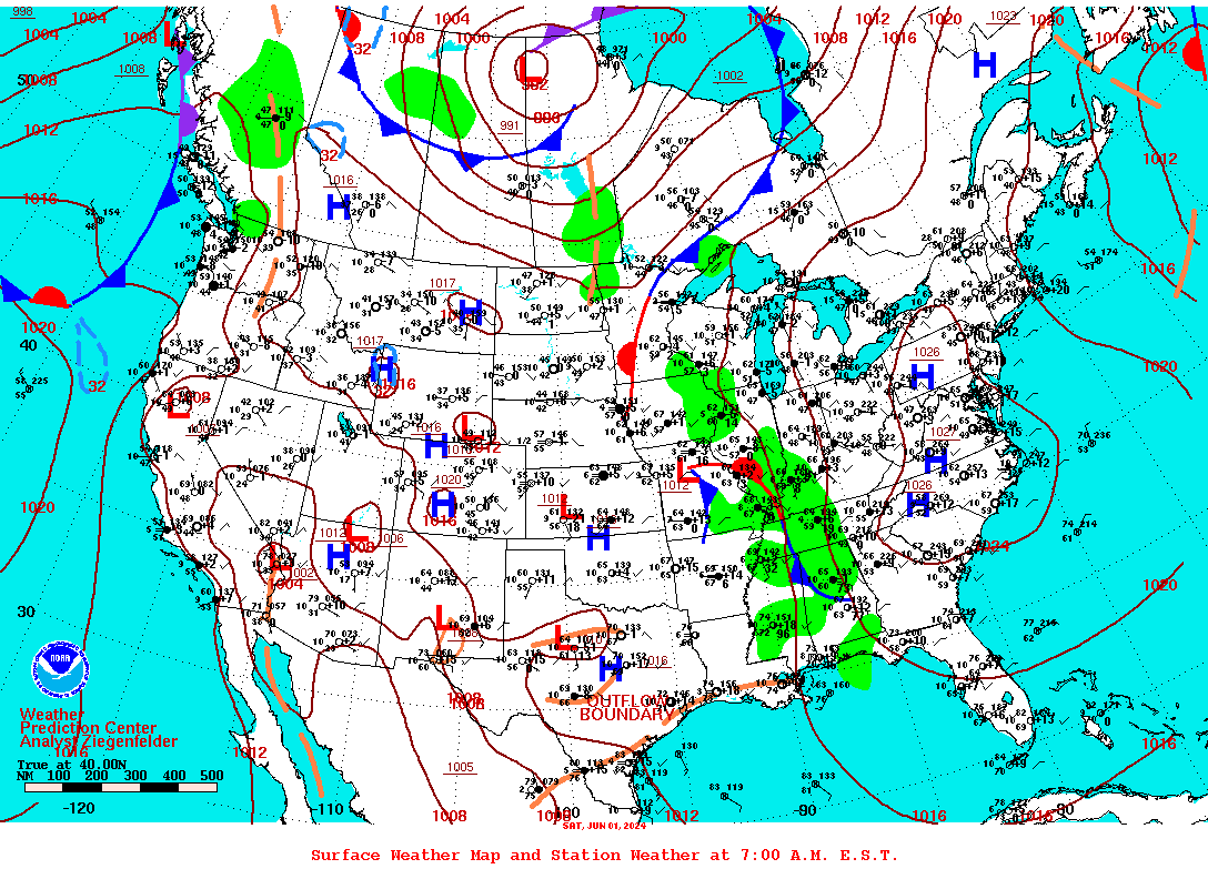 Daily 7:00 AM E.S.T. Surface Map and Station Weather