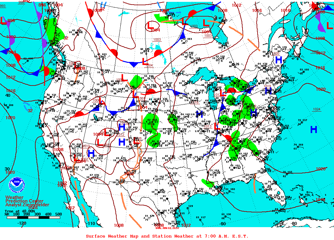 Daily 7:00 AM E.S.T. Surface Map and Station Weather