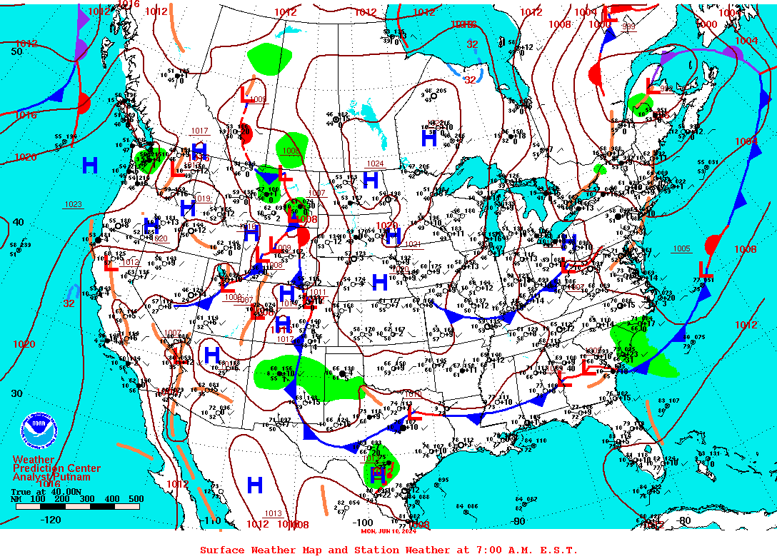 Daily 7:00 AM E.S.T. Surface Map and Station Weather