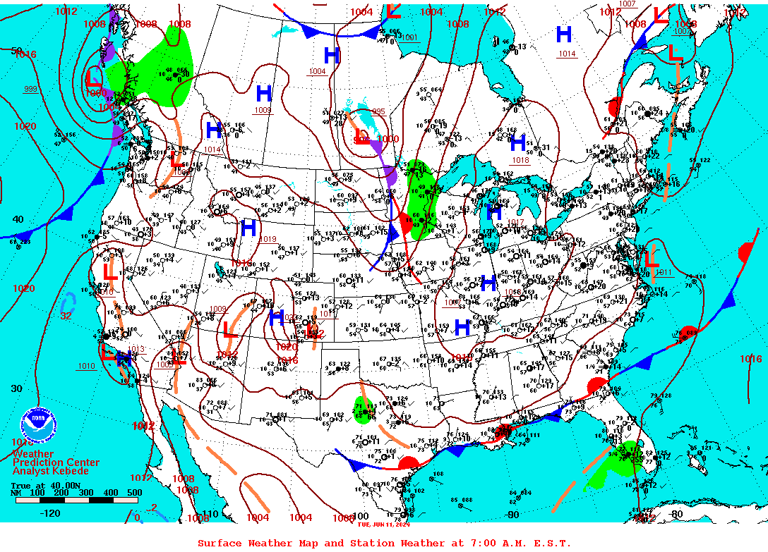 Daily 7:00 AM E.S.T. Surface Map and Station Weather