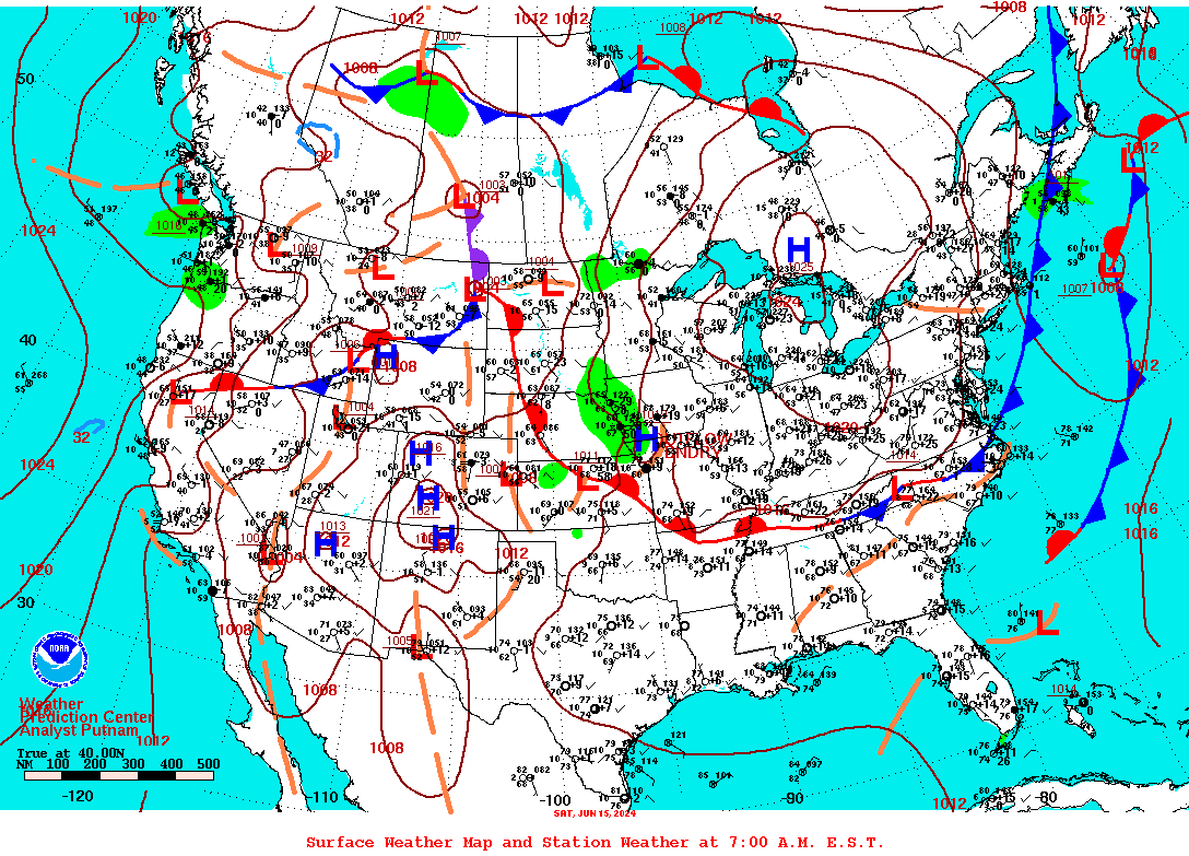 Daily 7:00 AM E.S.T. Surface Map and Station Weather