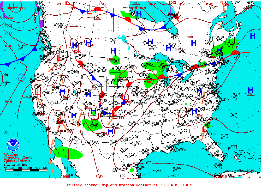 Daily 7:00 AM E.S.T. Surface Map and Station Weather
