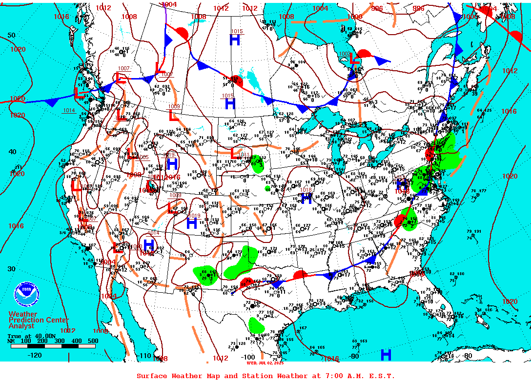 Daily 7:00 AM E.S.T. Surface Map and Station Weather