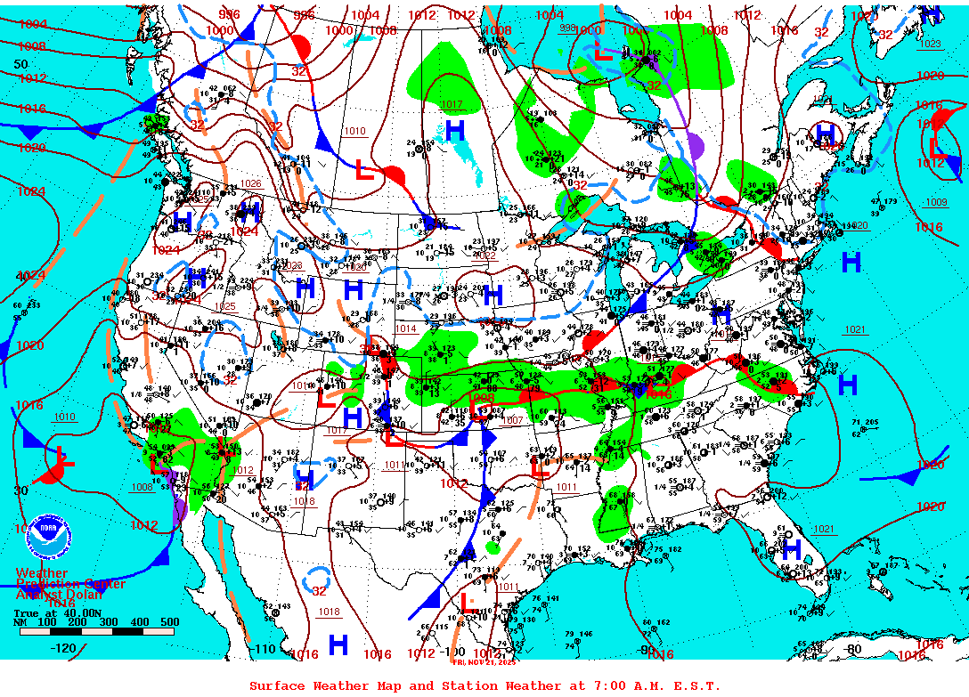 Daily 7:00 AM E.S.T. Surface Map and Station Weather