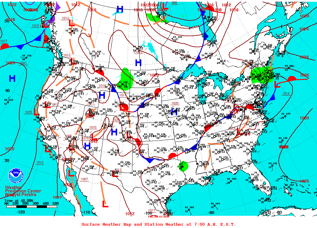 Daily 7:00 AM E.S.T. Surface Map and Station Weather