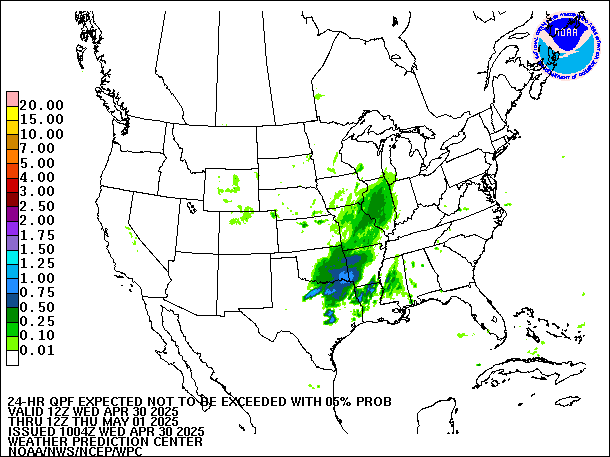 24-Hour 5th
                     Percentile QPF valid 12Z May 1, 2025