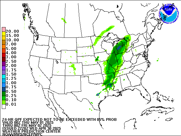 24-Hour 5th
                     Percentile QPF valid 00Z May 2, 2025