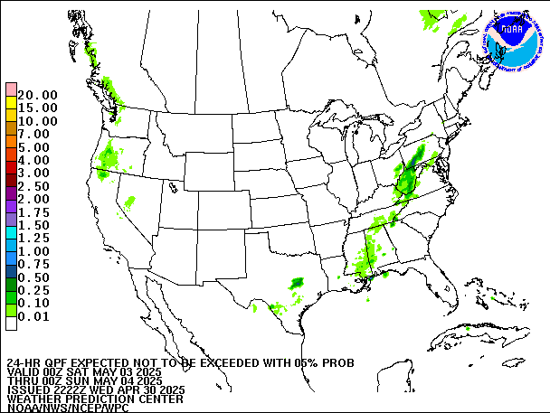 24-Hour 5th
                     Percentile QPF valid 00Z May 4, 2025